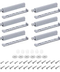 Push To Open Magnetic Door Latch Set For Hidden Doors And Cabinets, 6 Pack, gray plastic magnetic latches with screws displayed