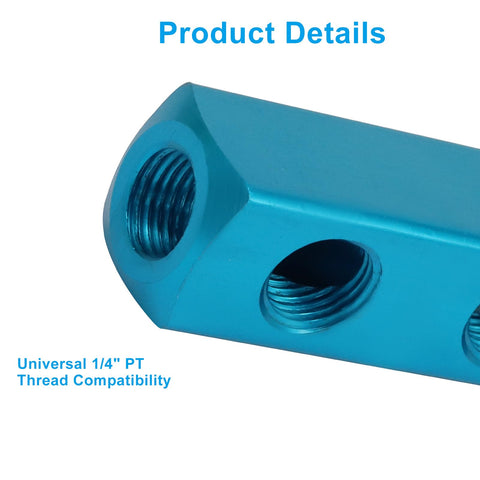 Premium Aluminum 4 Way 7 Port Inline Air Manifold Block for Pneumatic Systems and Air Compressors One Quarter Inch Threaded Ports