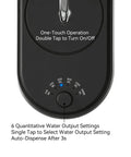 Close-up of No Hassle 5 Gallon Water Bottle Dispenser For Countertop With USB Rechargeable Pump showing controls and 6 dispense modes