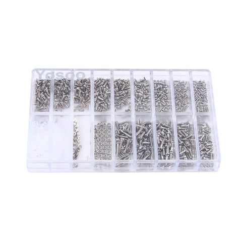 Eyewear Repair Kit For Glasses And Sunglasses With Stainless Steel Screws And All In One Tools in a clear plastic case
