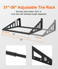 Heavy Duty Steel Wall Mounted Tire Rack Holds Thirty One To Fifty Six Inches Adjustable design for securely storing tires.