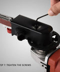 Tough As Nails Angled Grinder With 50mm Sanding Belt And M10 Interface, adjusting speed dial and screws.