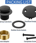 Heavy Duty Solid Brass Tub Drain Kit With Matte Black Finish And Universal Fit For Quick Bathroom Upgrades, includes parts.