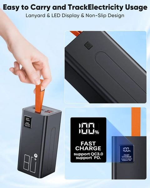 Massive 80000mAh Portable Charger Power Bank With 30W PD USB C Fast Charging, LED display, non-slip, easy to carry