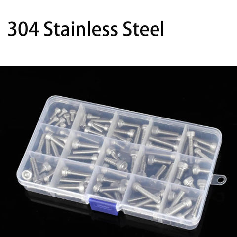 Rust Resistant 304 Stainless Steel Cup Head Hex Socket Screws Set With Nuts And Washers M3 M4 M5 Must Have For DIY Home Renovation Indoor Or Outdoor Use Bulk Pack Of 200 Pieces, in organizer box