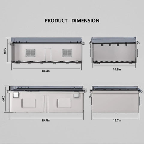 Hella Tough ABS Electrical Junction Box With Ventilated Channels And Cable Grommets Straight Up IP65 Weatherproof Enclosure dimensions diagram.