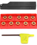 Three Eighths Inch Lathe Indexable Carbide Insert Kit With Tool Holder Ten RPMT10T3MO Inserts One SRAPR1616H10 Blade Wrench Included