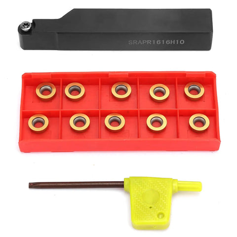 Three Eighths Inch Lathe Indexable Carbide Insert Kit With Tool Holder Ten RPMT10T3MO Inserts One SRAPR1616H10 Blade Wrench Included