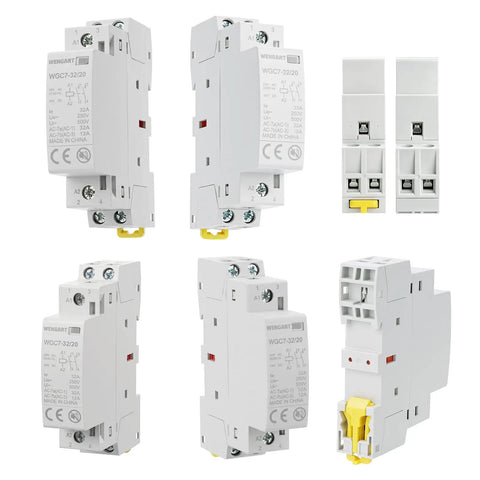 Dead Quiet 32A Ac Dc Contactor With 24V Coil and Two Normally Open Poles for DIN Rail Mount, 18mm compact design.
