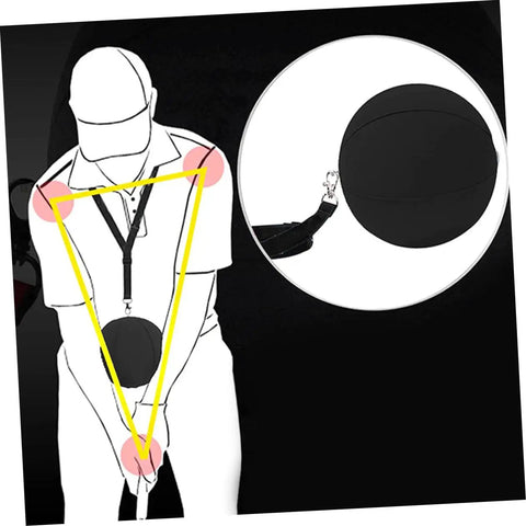 Diagram of Inflatable Golf Swing Trainer Set with Adjustable Neck Rope highlighting correct wrist position and swing technique