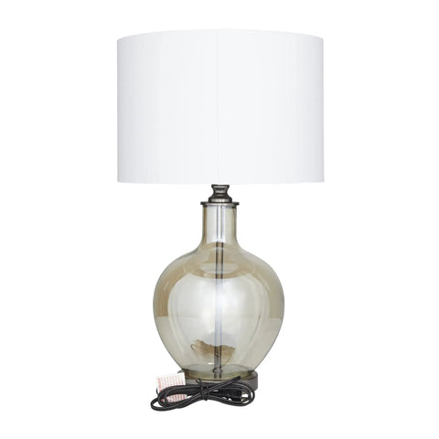Glass Table Lamp With Drum Shade In Champagne Finish, 17 By 17 By 27 Inches, Traditional Accent Lighting For Living Room Or Bedroom