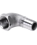 Stainless Steel 5/8 Inch Hose Barb To 1/2 Inch Female NPT 90 Degree Elbow Pipe Fitting For Home Brew, Barbed Connector, Side View