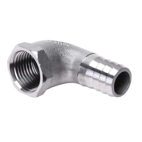 Stainless Steel 5/8 Inch Hose Barb To 1/2 Inch Female NPT 90 Degree Elbow Pipe Fitting For Home Brew, Barbed Connector, Side View