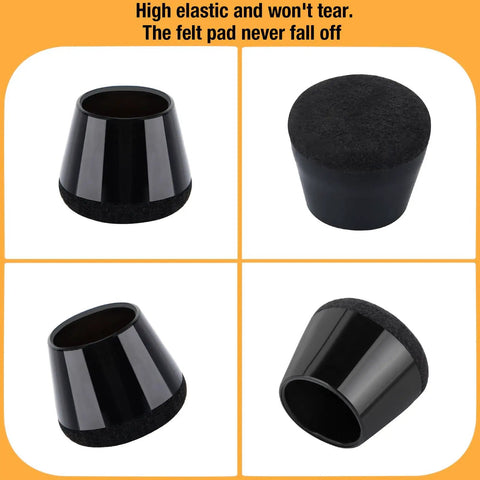 Silicone Chair Leg Protectors Set, 32 Pcs Thick Elastic Floor Caps For Hardwood Floors, shown in black, durable and elastic.