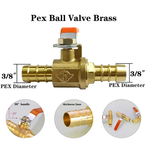 Three Eighths Inch PEX Brass Ball Valve For Cold And Hot Water Push To Connect No Tools Needed Solder Free Install