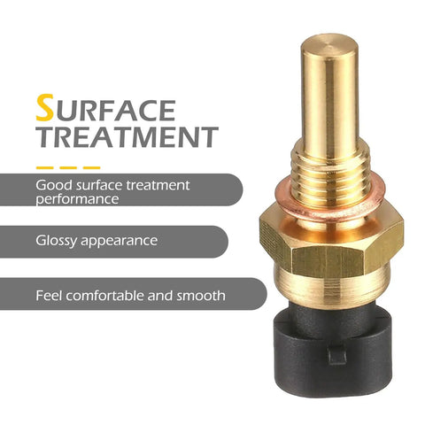 Water Temperature Sensor Kit For Automotive Engines, Contact Sensitive No Break Plug And Play Wire Installation Kit, Delphi 3rd Generation Compatible, OEM Aliases 15369305 1341856 55199579 21123851010, Black And Gold, shown with glossy surface