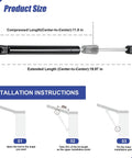 20 Inch 60 Lb Gas Lift Support for safe lid opening with hydraulic piston, showing dimensions and installation instructions.