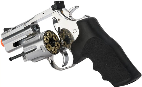 Dan Wesson 715 CO2 Powered Airsoft Revolver Low Power Version Silver Finish open cylinder view