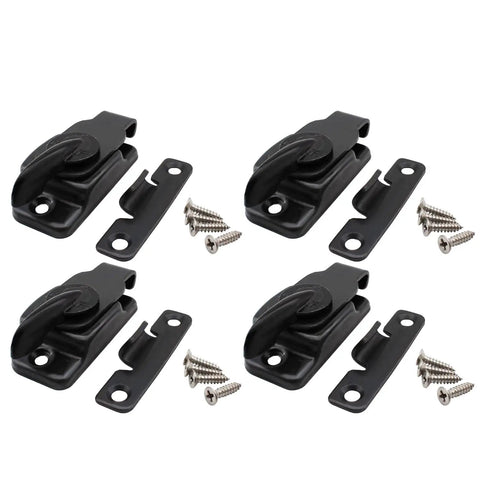 Eight Piece Table Leaf Locks Black Zinc Alloy Extension Connectors Keep Dining Tables Flush Tight Fit No Sweat Assembly Straight Up Reliable Heavy Duty Hardware For Training Setups with screws.