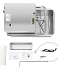 Pro Grade Commercial Fryer Filter Machine With Stainless Steel Oil Filtration System And 550W Pump For Cleaning Restaurant Fryer Oil Like A Champ Including 55 Gallon Tank And Rapid Flow Rate, showing components and accessories.