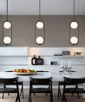 Modern Style Pendant Lighting With White Globe Glass Shade For Kitchen Island, Dining Room, And Bedroom, Mid Century Vintage Hanging Light Fixture, Adjustable Height Pendant Chandelier over dining table