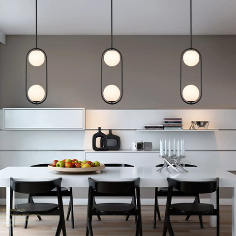 Modern Style Pendant Lighting With White Globe Glass Shade For Kitchen Island, Dining Room, And Bedroom, Mid Century Vintage Hanging Light Fixture, Adjustable Height Pendant Chandelier over dining table