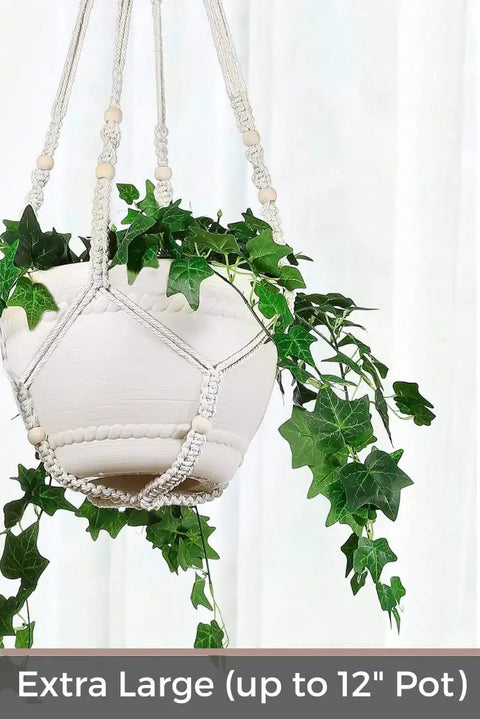 Extra Long 43 Inch Macrame Planter Hanger For 12 Inch Pots With Swag Hook Large Indoor Plant Display No Tassel Cotton Rope Beige XL No Pot Or Plant Included Sturdy 4mm Cord