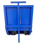 Heavy Hitter 110 Volt Electric Drum Rotator Mixer Portable Industrial Roller rear view in blue, showing motor and handle.