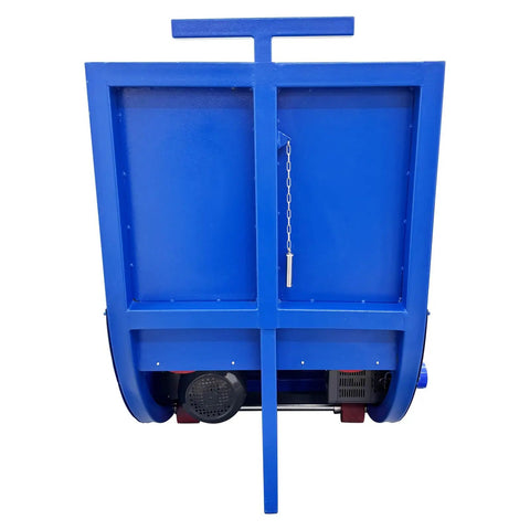 Heavy Duty Electric Drum Rotator Mixer With Variable Speed For Grease And Paint Smooth Operator Rotary Roller rear view, blue metal construction.