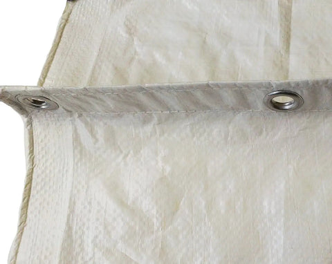 Close-up of 15 By 20 Ft Fire Retardant Tarp For Construction Job Sites White Beefy Heavy Duty Tarpaulin with grommets