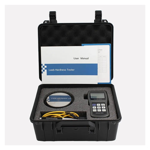 Knockout Performance Handheld Digital Hardness Tester Built For Tight Industrial Material Checks With Dead Easy Readings Covering 170 To 960 HLD Across Universal Hardness Scales Daily in its case with manual and accessories.