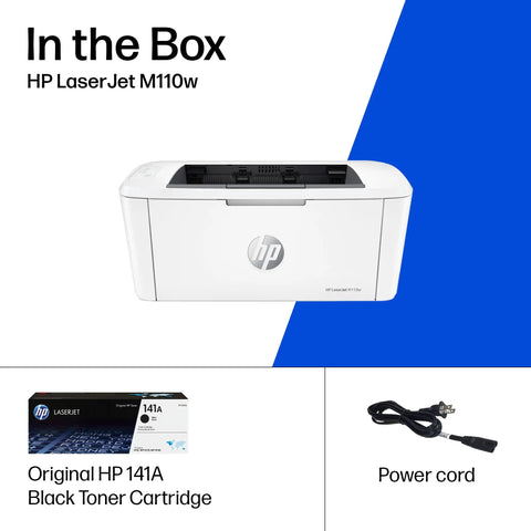LaserJet M110w Black And White Wireless Printer For Small Teams, Lightning Fast Speeds, Easy Setup. Includes toner and power cord.