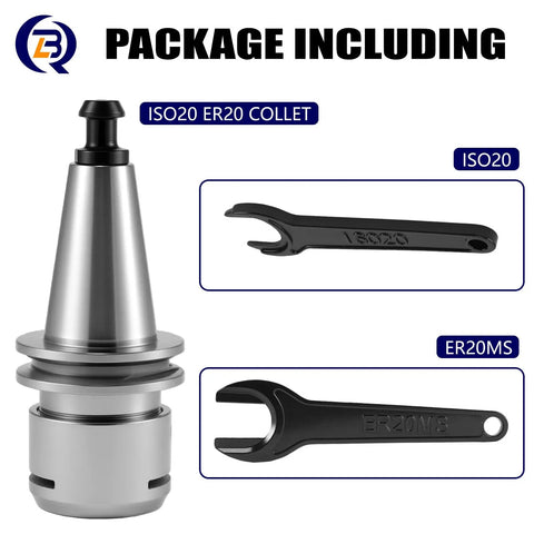 ISO20 ER20 Collet Chuck Holder With G2.0 Balance, two wrenches, high-speed CNC milling spindle tool holder set