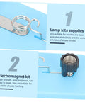 8 Piece Physics Experiment Lamp Holders Science Kit with blue lamp socket and electromagnet parts for DIY student labs.