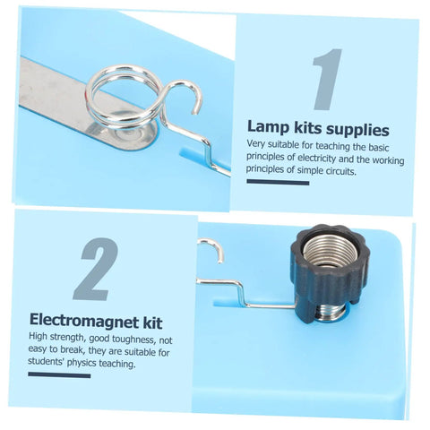 8 Piece Physics Experiment Lamp Holders Science Kit with blue lamp socket and electromagnet parts for DIY student labs.