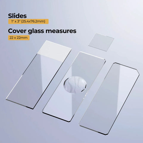 Rounded Edge Microscope Slides Kit Includes 50 Pre Cleaned Blank Slides And 100 Pro Grade 22x22mm Square Coverslips For Monocular Binocular And Trinocular Microscopes Vacuum Packed For Safe Transit And Double Protection, 1 x 3 in slide