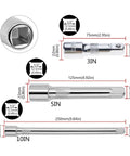 Grease Monkey Approved 10 Inch Socket Extension Bar For Half Drive Ratchets, alloy steel material, detailed size illustration.