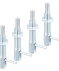 Built Tough Heavy Duty M10 Carbon Steel Plunger Pins Four Pack showing galvanized locking latches for machinery use.