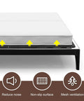 Straight Up Game Changer Queen Bunkie Board 60x80 Ultra Slim Bed Platform shown reducing noise with non-slip design and mesh ventilation.