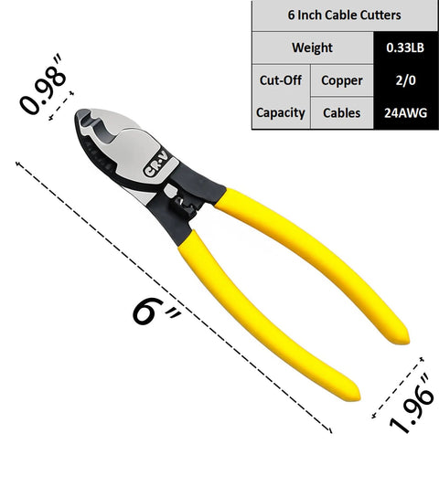 Premium Six Inch Cable Cutters Built From Hella Durable High Carbon Steel With Razor Sharp Cutting Heads And Non Slip Soft Grip Handles, 6 inch with yellow grips.