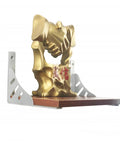 2 Pack Heavy Duty Floating Shelf Brackets Stainless Steel Wall Mount Corner Supports With Screws Rugged Triangle Design Hangs Straight And Stays Put Without Throwing A Tantrum When Fully Loaded with golden handshake sculpture on wooden shelf.