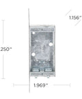 Front view of 3-3/4 In X 2 In Electrical Switch Box With 1 In Depth, Welded Side Stud Bracket, 1/2 In Knockout, 2 NMSC Cable Clamps