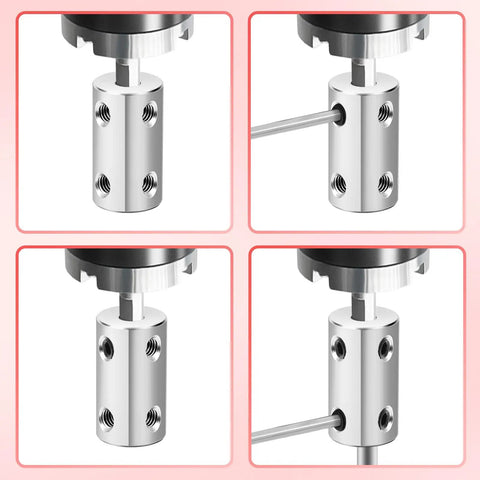 Six Pack 8mm To 10mm Steel Shaft Couplings Rigid Set Screw Motor Shaft Connectors For DIY Projects Motor Accessories Kit With Allen Wrench And Screws showing motor shaft connection
