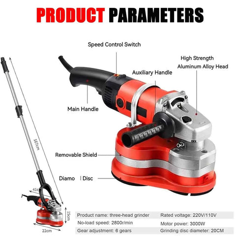 8 Inch Diamond Floor Grinder With Three Disc System 2800W Powerhouse Polisher for Concrete and Stone Polishing product diagram