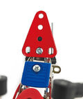 99 Piece Metal Motorcycle Model Building Kit For DIY Chopper Bike Fans And STEM Lovers close-up red triangular piece.