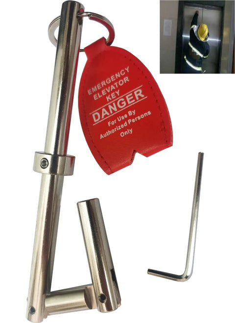 Emergency Elevator Door Keys 3 Section Double Drop Set Of 6 Pro Grade Hardened Carbon Steel Keys with danger tag and hex key