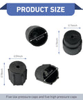 10 Pack Car AC Service Port Covers Kit with sizes for R134a systems, including 13mm low and 16mm high pressure caps, shown in black ABS.