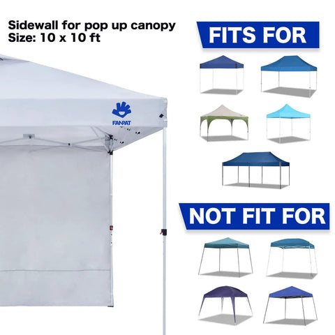 Instant Canopy Sidewalls For 10x10 Pop Up, Waterproof With 99 Percent UV Protection, illustration of compatible and incompatible tents
