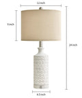 24 Inch Rustic Modern Ceramic Table Lamp Set Of 2 For Living Room And Bedroom White And Grey Finish Farmhouse Nightstand End Table Decor Lamps Cozy Desk Lighting For Bedside Workspace And Kids Room with dimensions.