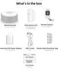 DIY WiFi Door Alarm System For Home Security 8 Piece Kit With Siren Door Window Sensors And Remote Alexa Compatible With Phone App Alerts Wireless Smart Home Protection components including sensors and remotes.